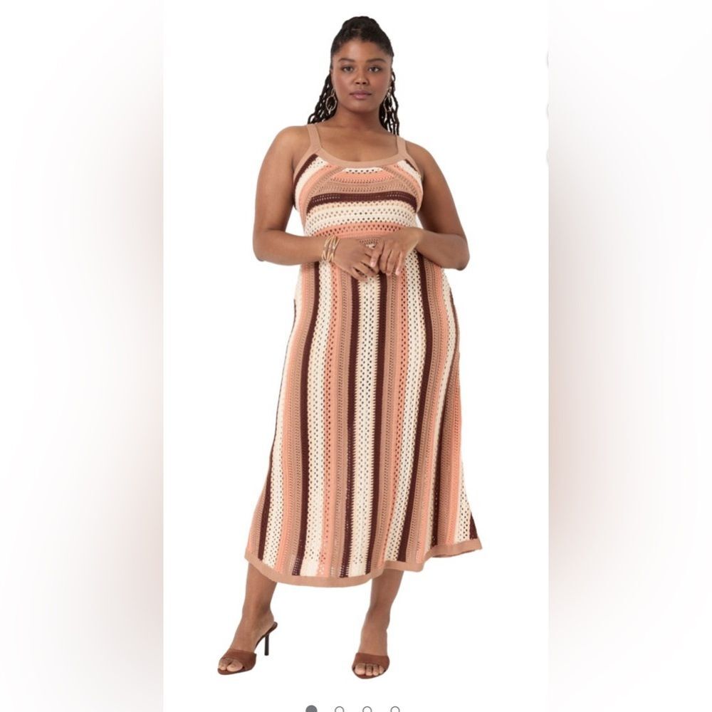 June + Vie Empire Waist Knit Sleeveless Dress Size 18/20 Brown Cream Tan EUC